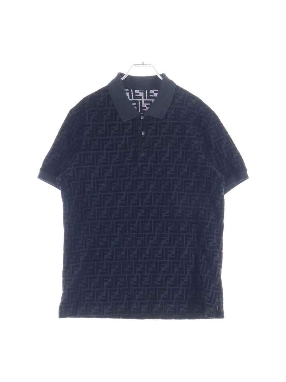 Fendi Zucca All Over Print Flock Short Sleeve Polo Shirt Black